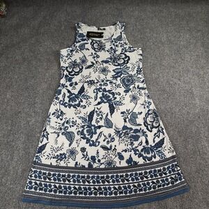 Ofeefan Dress Women M Blue White Floral Coastal Preppy Boho Cottagecore Pockets